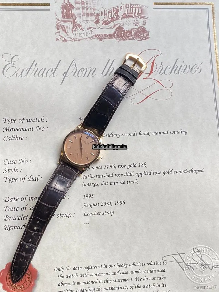 Alternative view of Patek Philippe Calatrava 3796r 31MM Rose Gold Case Manual Winding