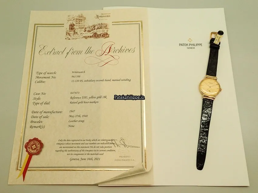 Alternative view of Patek Philippe 1585 34MM Yellow Gold Case Manual Winding