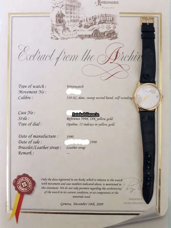 Patek Philippe Calatrava 3998 34MM Yellow Gold Case Automatic