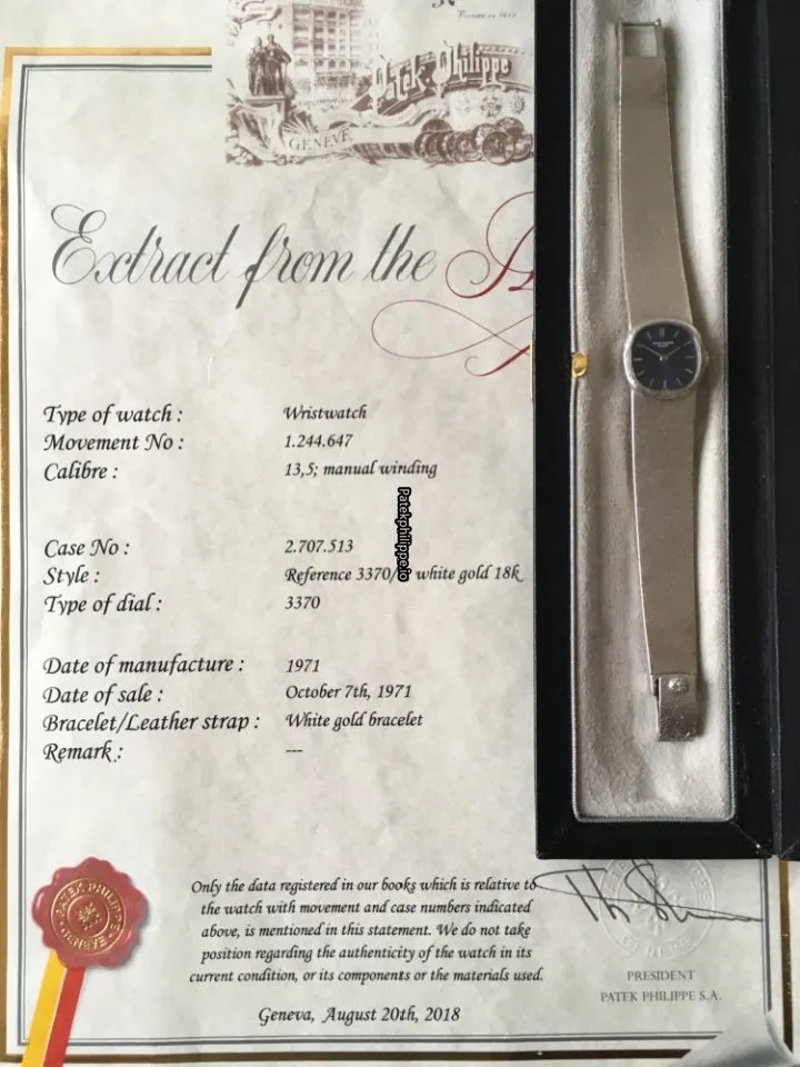 Patek Philippe Vintage Jan-70 19MM White Gold Case Manual Winding