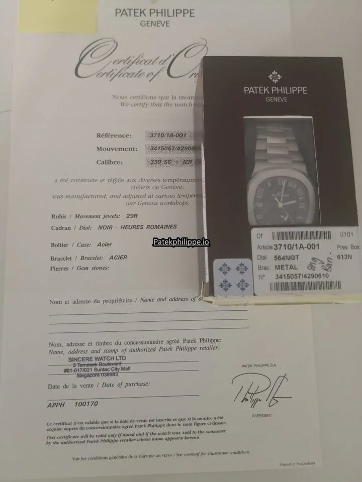 Alternative view of Patek Philippe Nautilus 3710/1a-001 42x38MM Steel Case Automatic