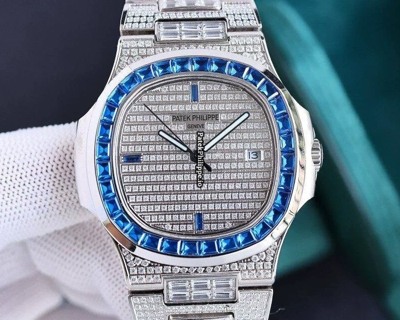 Patek Philippe Nautilus 5711 Full Diamond Blue Sapphire Bezel Super Clone 324 Movement 40MM