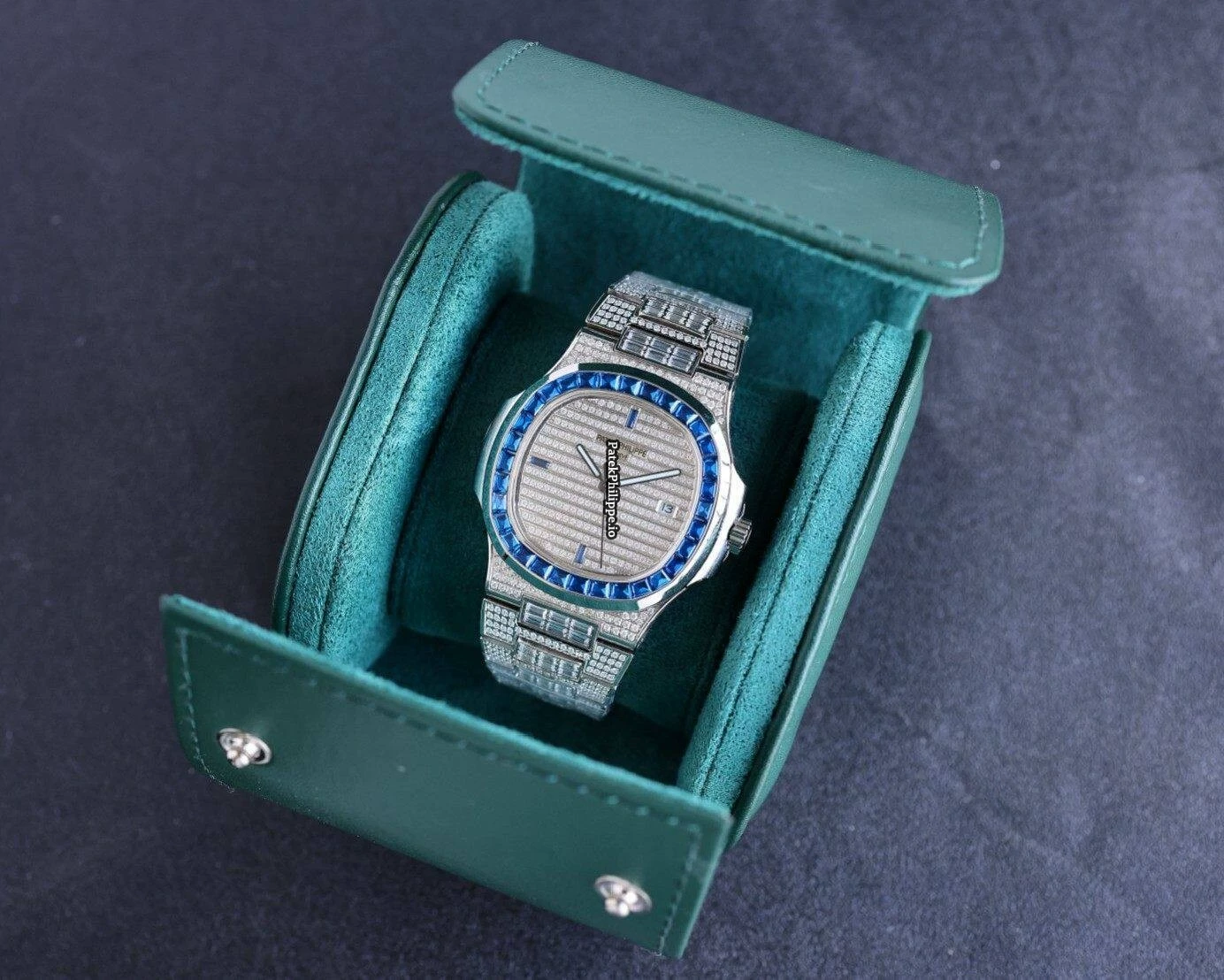 Patek Philippe Nautilus 5711 Full Diamond Blue Sapphire Bezel Super Clone 324 Movement 40MM - Image 4