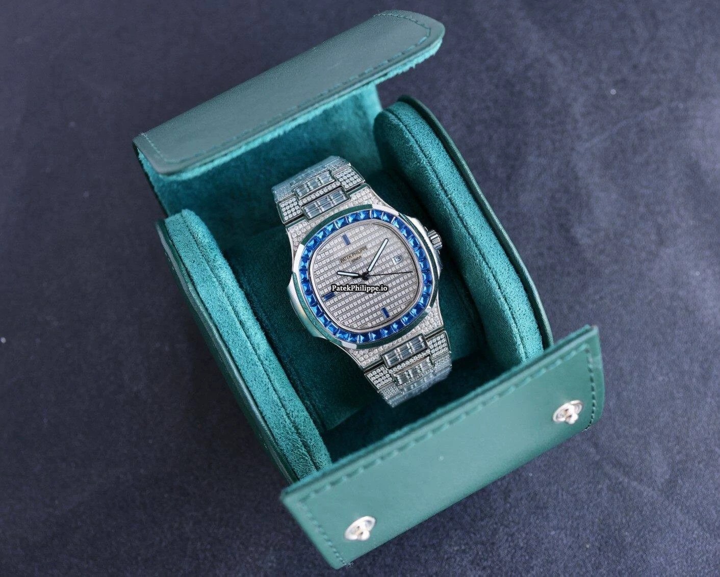 Patek Philippe Nautilus 5711 Full Diamond Blue Sapphire Bezel Super Clone 324 Movement 40MM - Image 5