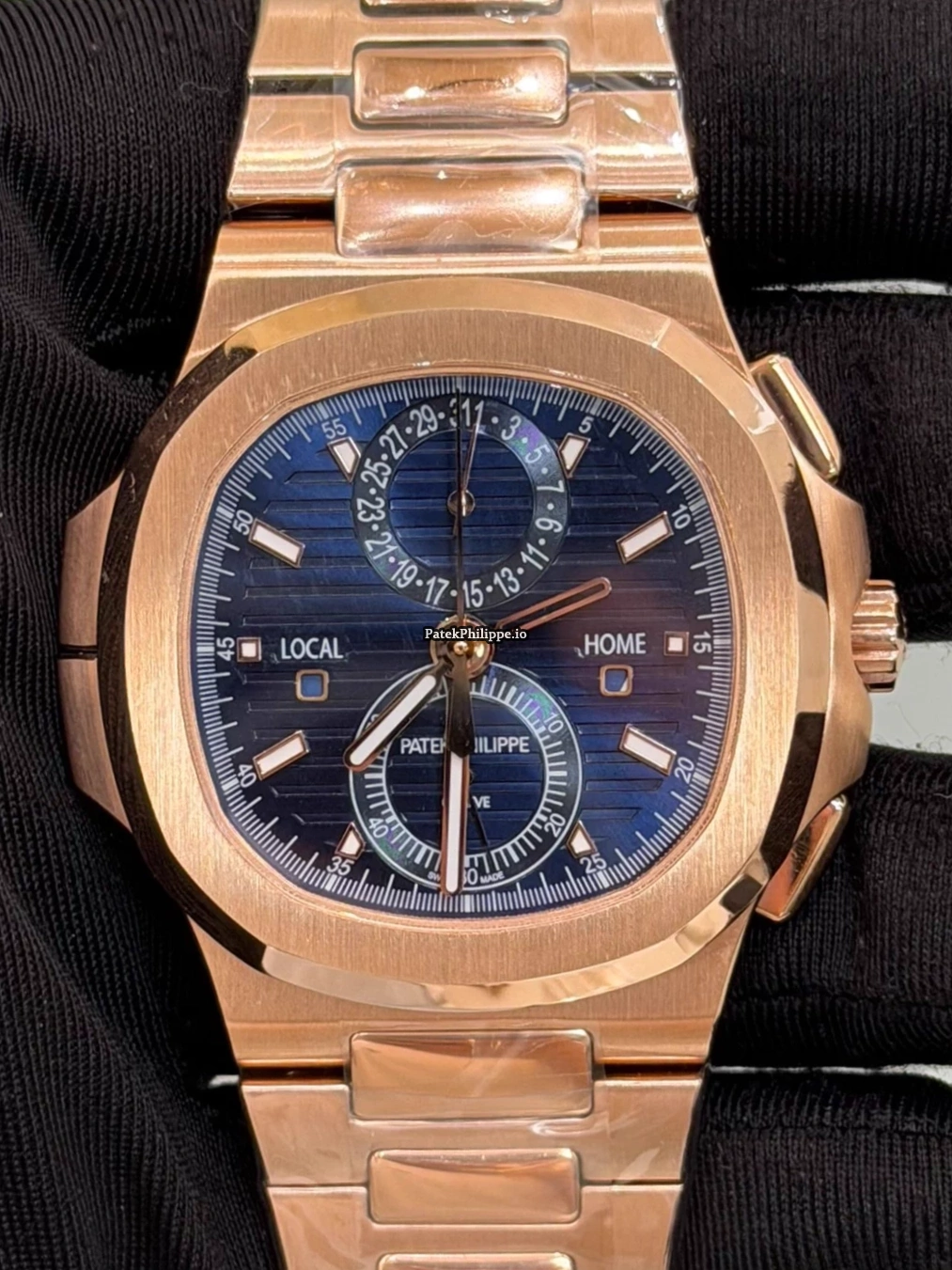 Patek Philippe Nautilus 5990 Rose Gold Blue Dial Super Clone Travel Time Chronograph Full Functions