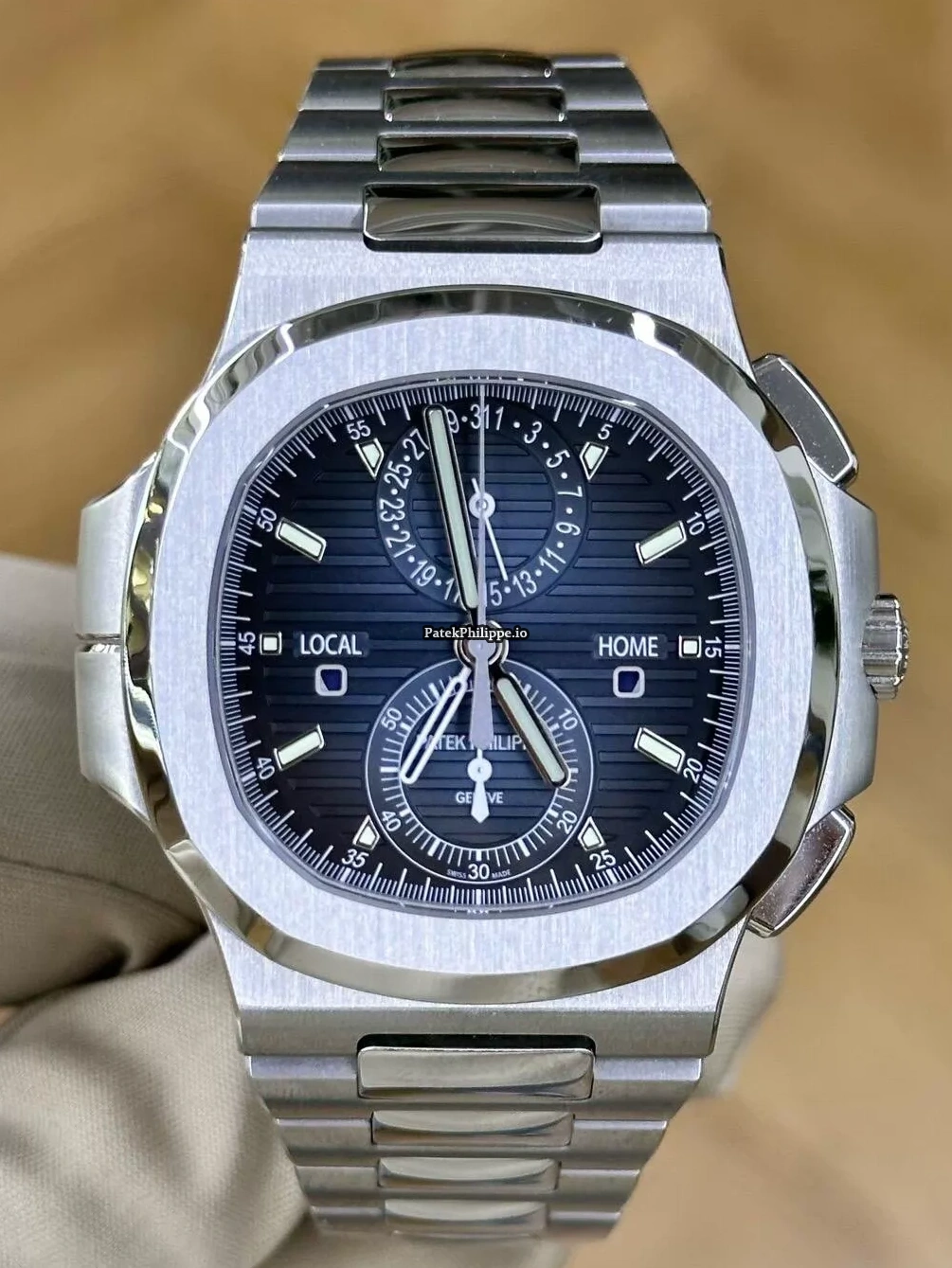 Patek Philippe Nautilus 5990 1A Steel King SW Blue Dial Custom Polished Hands Flyback Chronograph