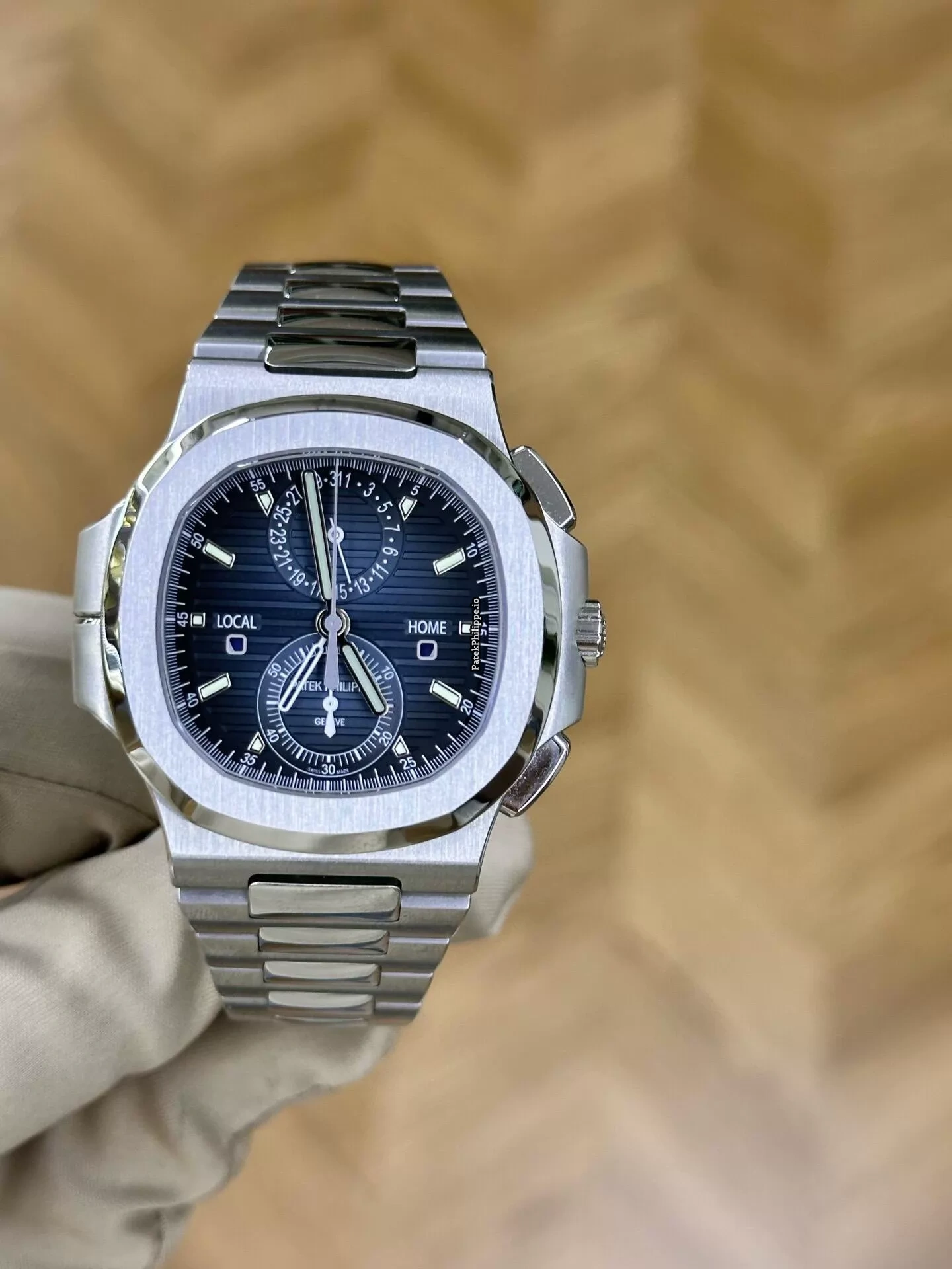 Patek Philippe Nautilus 5990 1A Steel King SW Blue Dial Custom Polished Hands Flyback Chronograph - Image 4