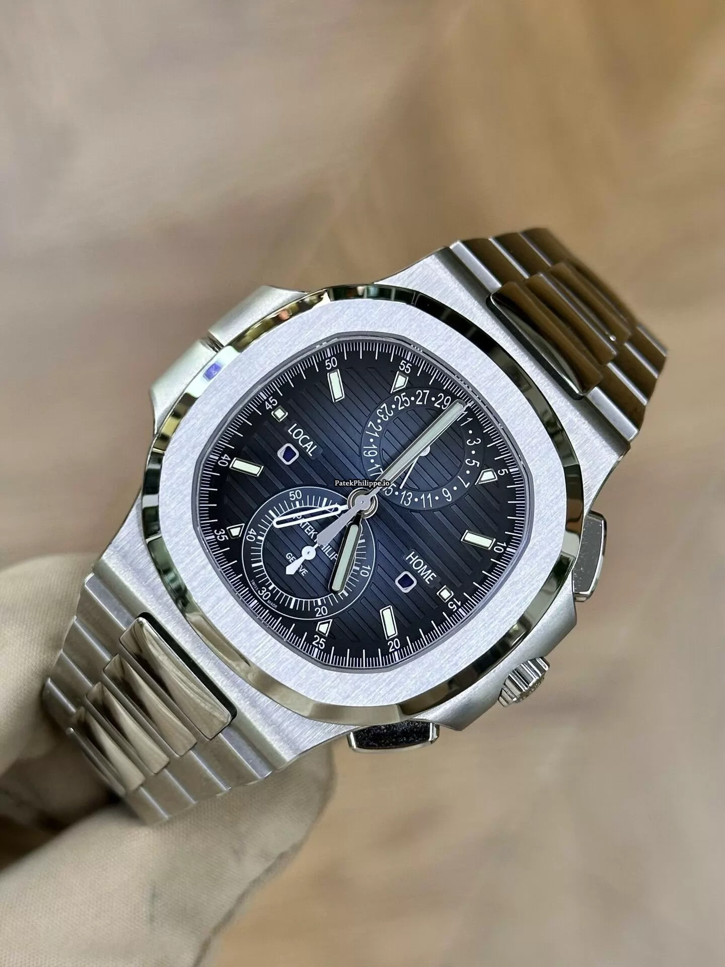 Patek Philippe Nautilus 5990 1A Steel King SW Blue Dial Custom Polished Hands Flyback Chronograph - Image 6